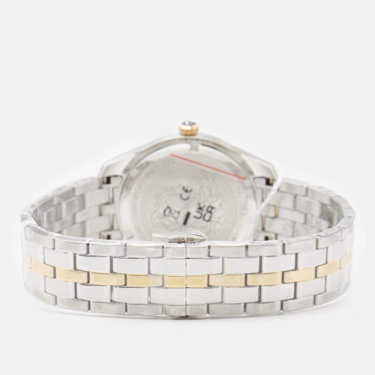 Pre Owned Versace Green Two-Tone Stainless Steel Greca VE6C00423 Women's Wristwatch 35 mm