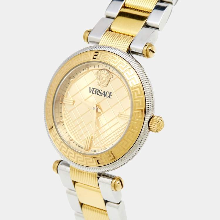 Pre Owned Versace Champagne Two Tone Stainless Steel Reve VE8B Women's Wristwatch 35 mm 