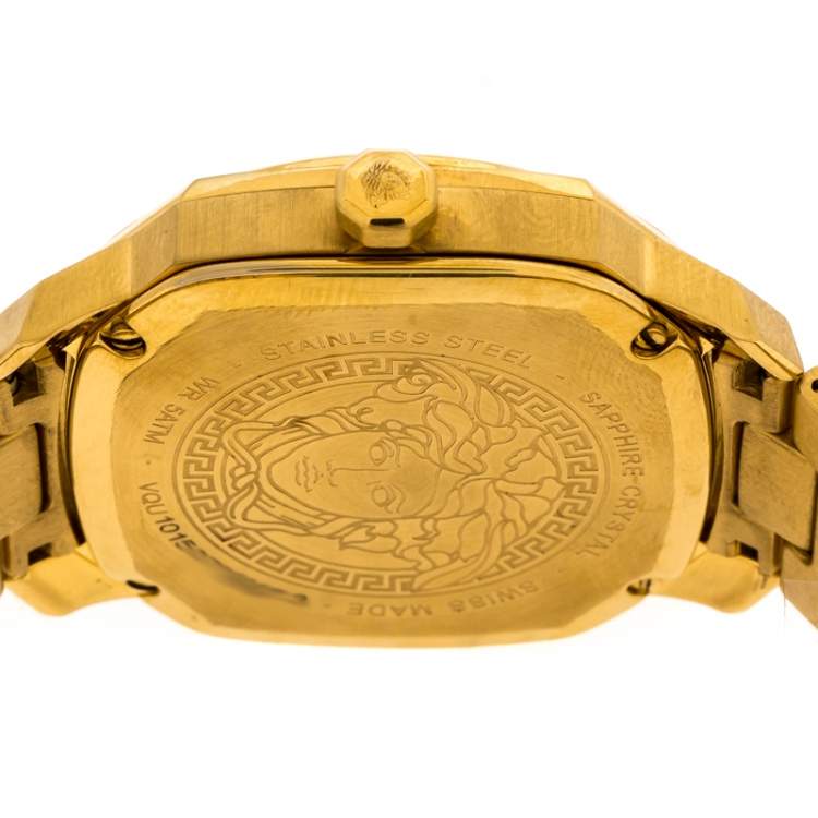Pre Owned Versace Black Gold Plated Stainless Steel Dylos Icon VQU05 0015 Women's Wristwatch 38 mm