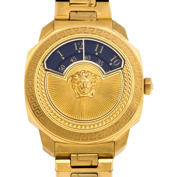 Pre Owned Versace Black Gold Plated Stainless Steel Dylos Icon VQU05 0015 Women's Wristwatch 38 mm