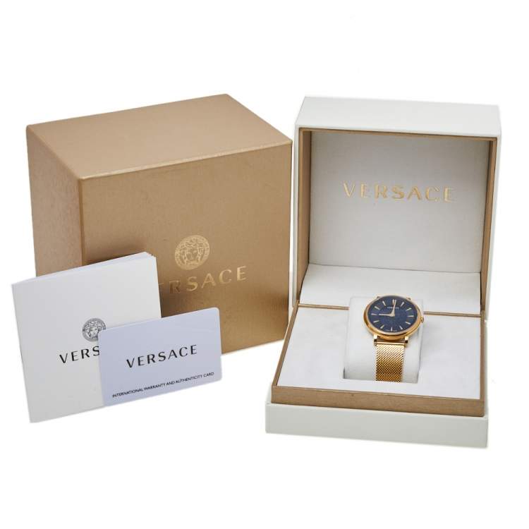 Pre Owned Versace Black Medusa Gold Tone Stainless Steel V-Circle VE8102119 Women's Wristwatch 38 mm