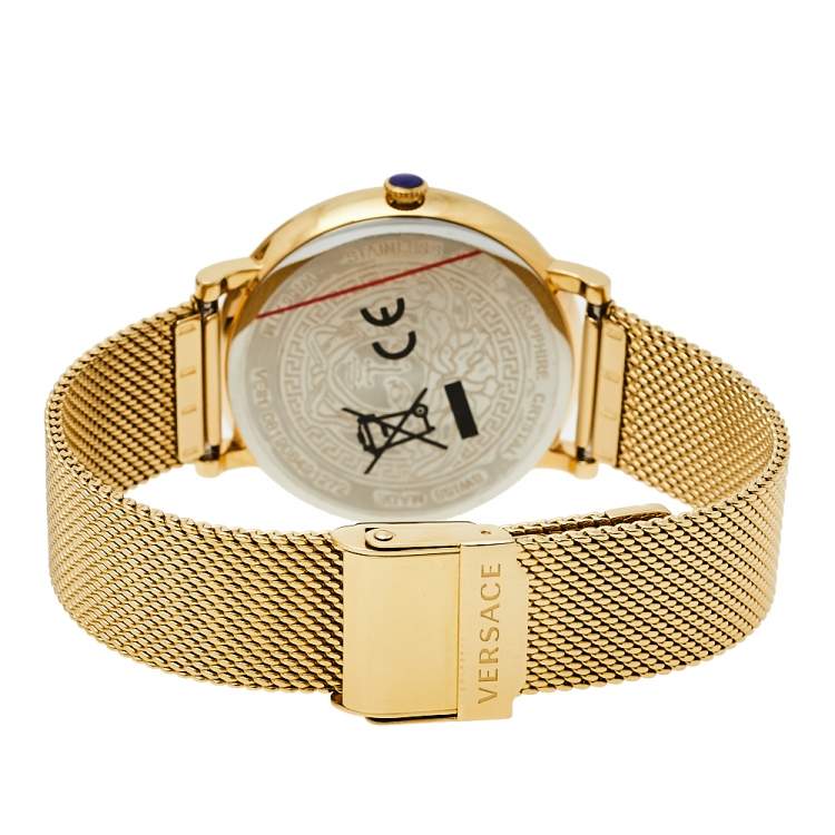 Pre Owned Versace Black Medusa Gold Tone Stainless Steel V-Circle VE8102119 Women's Wristwatch 38 mm