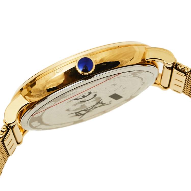 Pre Owned Versace Black Medusa Gold Tone Stainless Steel V-Circle VE8102119 Women's Wristwatch 38 mm