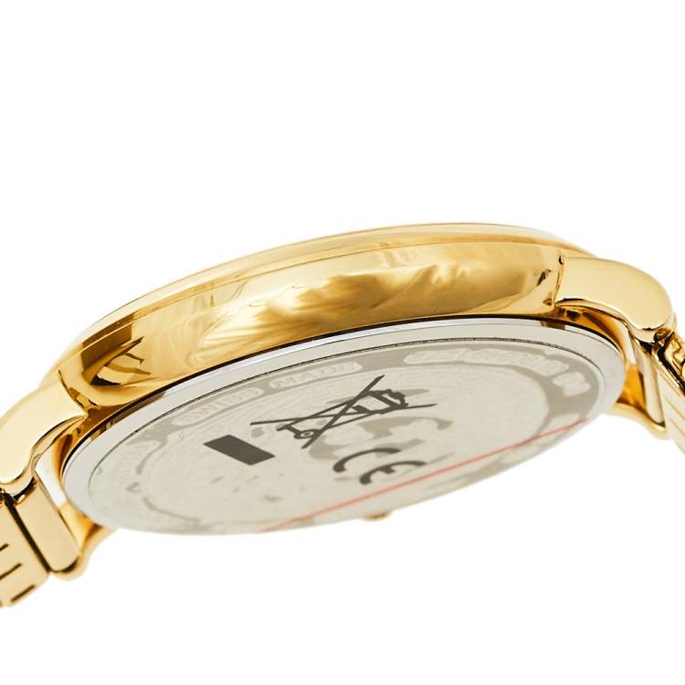 Pre Owned Versace Black Medusa Gold Tone Stainless Steel V-Circle VE8102119 Women's Wristwatch 38 mm