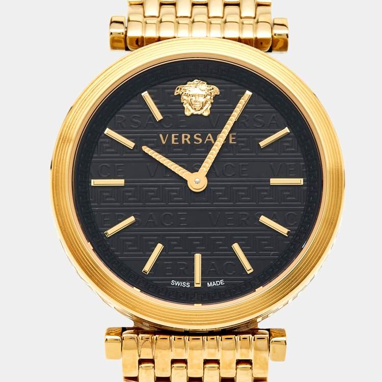 Pre Owned Versace Black Gold Plated Stainless Steel V-Twist VELS00819 Women's Wristwatch 36 mm