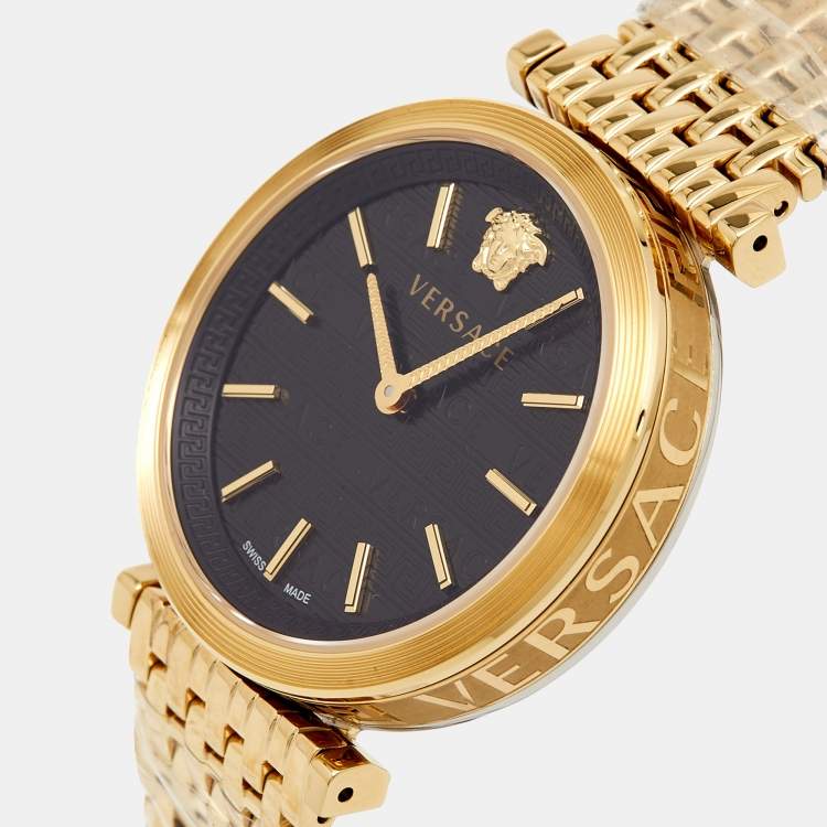Pre Owned Versace Black Gold Plated Stainless Steel V-Twist VELS00819 Women's Wristwatch 36 mm