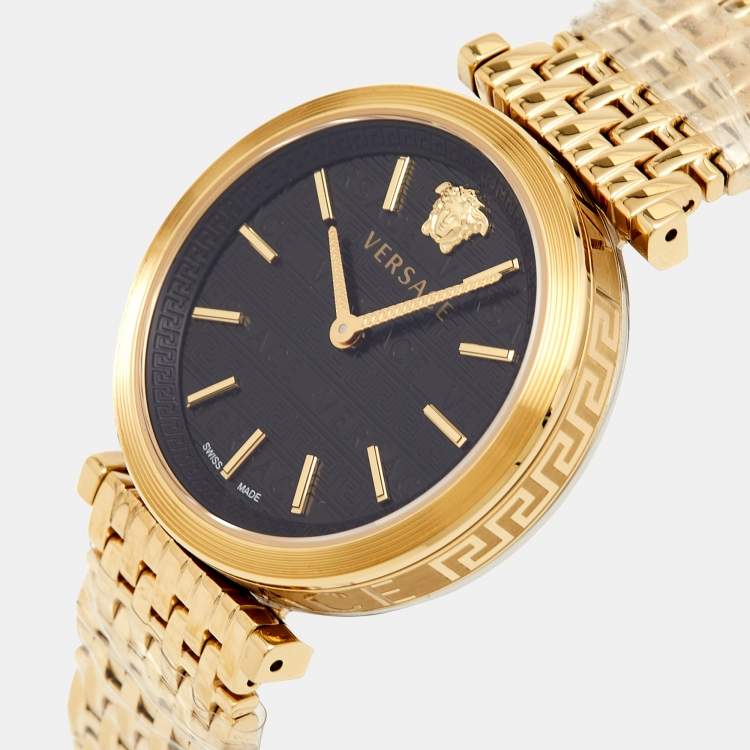 Pre Owned Versace Black Gold Plated Stainless Steel V-Twist VELS00819 Women's Wristwatch 36 mm