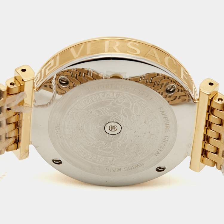 Pre Owned Versace Black Gold Plated Stainless Steel V-Twist VELS00819 Women's Wristwatch 36 mm
