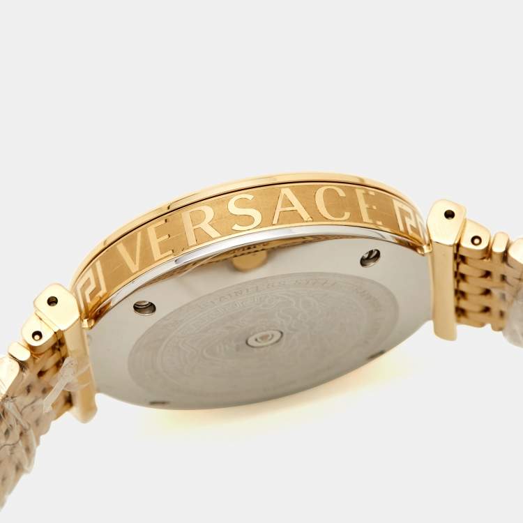 Pre Owned Versace Black Gold Plated Stainless Steel V-Twist VELS00819 Women's Wristwatch 36 mm