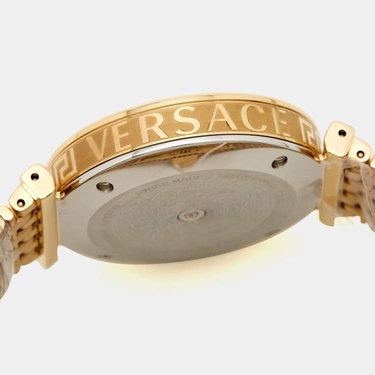 Pre Owned Versace Black Gold Plated Stainless Steel V-Twist VELS00819 Women's Wristwatch 36 mm