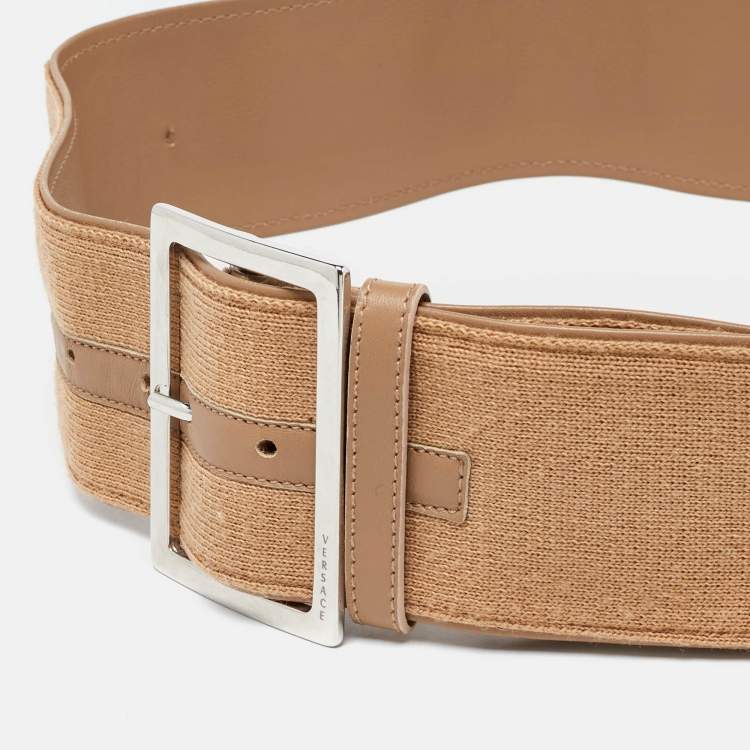 Pre Owned Versace Beige Fabric and Leather Wide Buckle 110CM