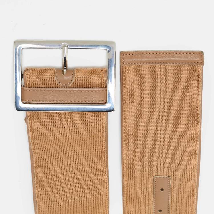 Pre Owned Versace Beige Fabric and Leather Wide Buckle 110CM