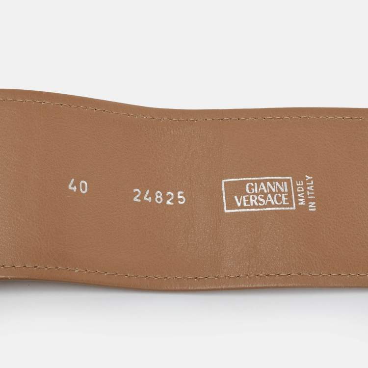 Pre Owned Versace Beige Fabric and Leather Wide Buckle 110CM