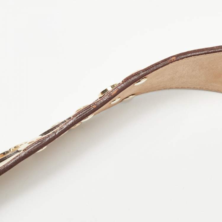 مملوكة مسبقًا Versace Beige Leather Studded Oval Buckle Belt 90CM