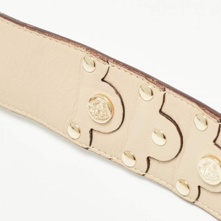 مملوكة مسبقًا Versace Beige Leather Studded Oval Buckle Belt 90CM