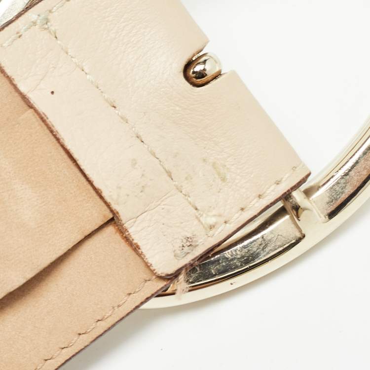 مملوكة مسبقًا Versace Beige Leather Studded Oval Buckle Belt 90CM
