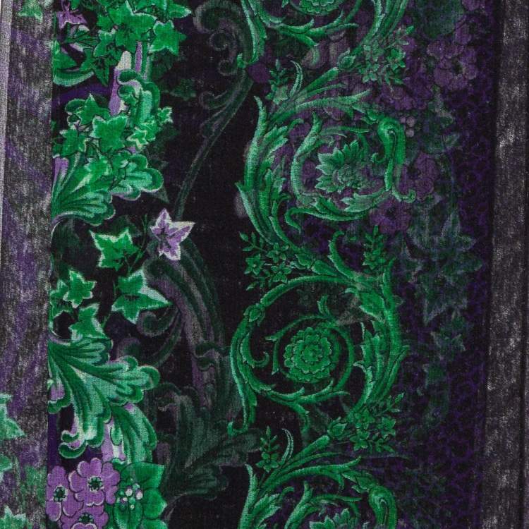 Pre Owned Versace Black & Purple Floral Print Silk Stole