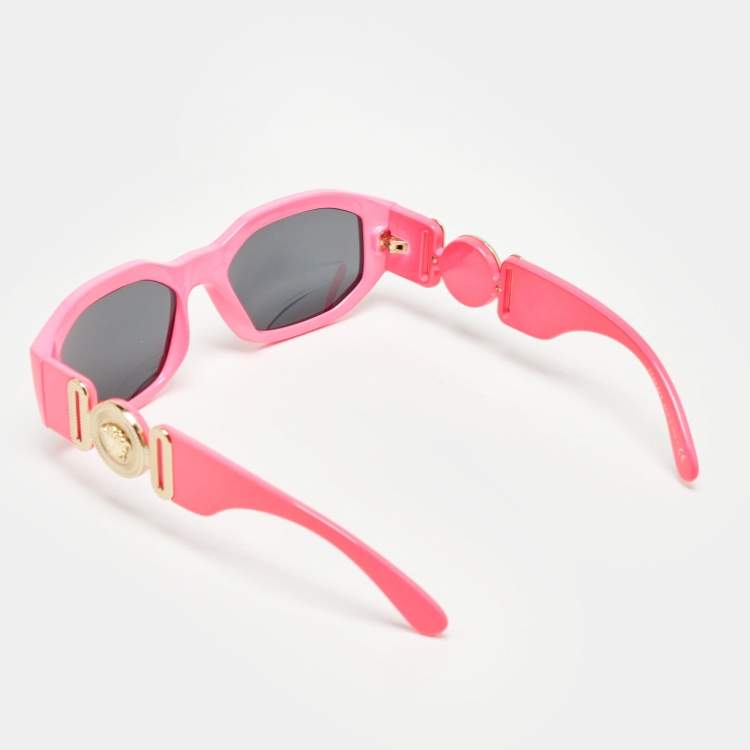 Pre Owned Versace Pink/Black MOD 4361 Medusa Biggie Rectangular Sunglasses