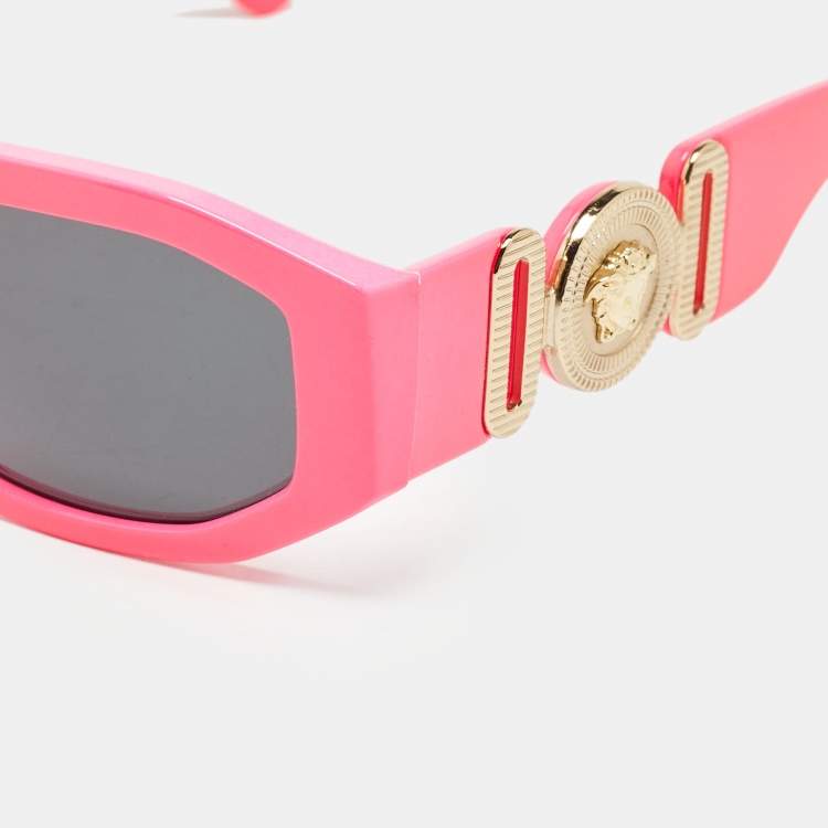 Pre Owned Versace Pink/Black MOD 4361 Medusa Biggie Rectangular Sunglasses