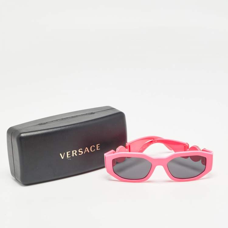Pre Owned Versace Pink/Black MOD 4361 Medusa Biggie Rectangular Sunglasses