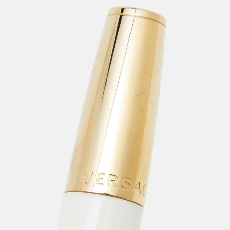 Pre Owned Versace Medusa Gold Tone White Ballpoint Pen
