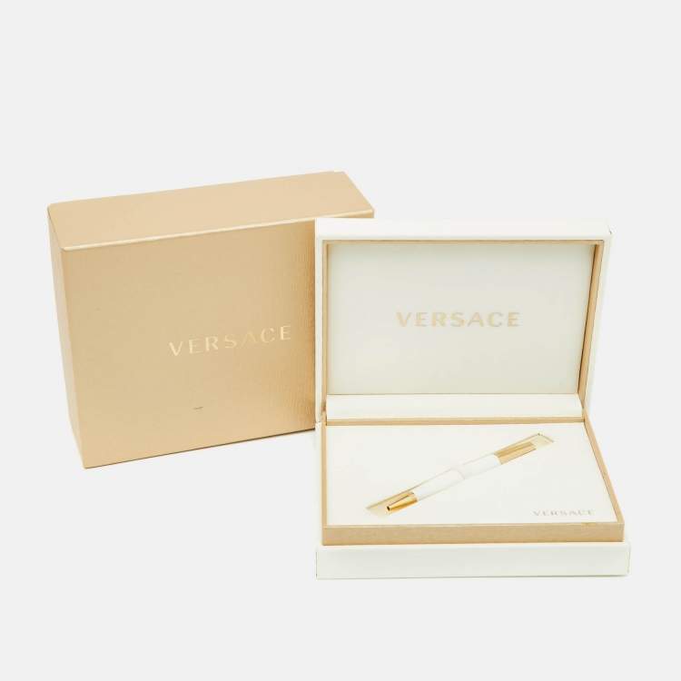 Pre Owned Versace Medusa Gold Tone White Ballpoint Pen