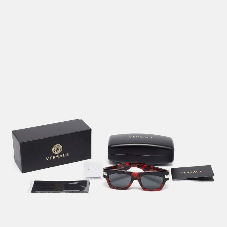 Pre Owned Versace Red/Black MOD.4464 Medusa Square Sunglasses