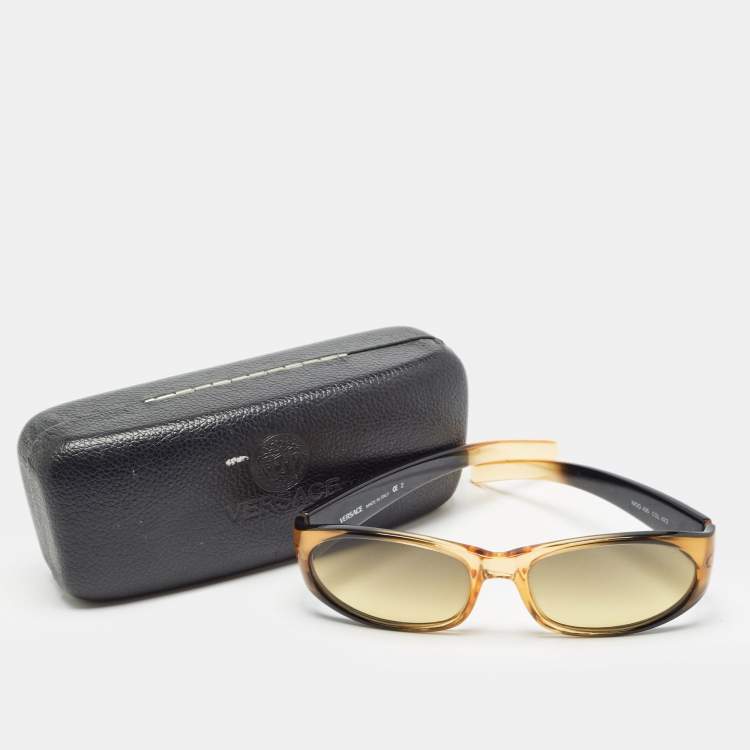 Pre Owned Versace Brown MOD.435 Medusa Studded Oval Sunglasses