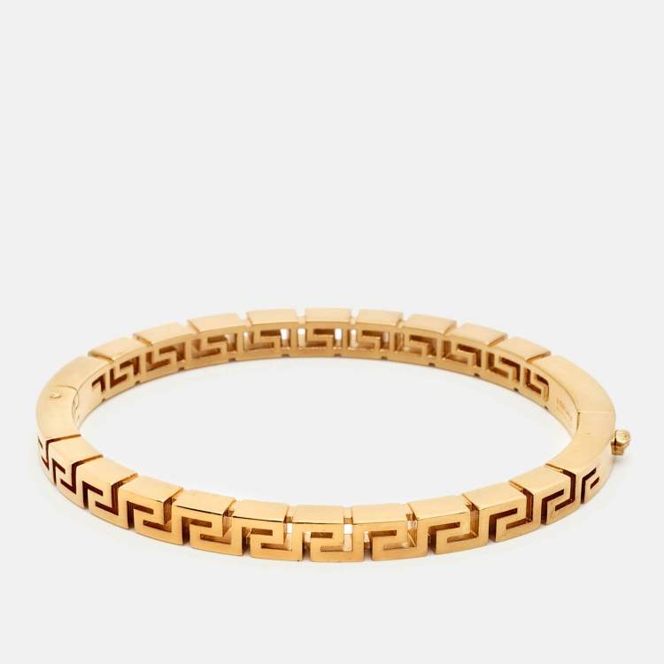 Pre Owned Versace Greca Gold Tone Bangle Bracelet L