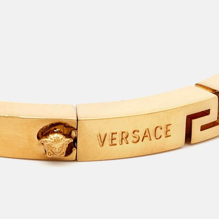 Pre Owned Versace Greca Gold Tone Bangle Bracelet L