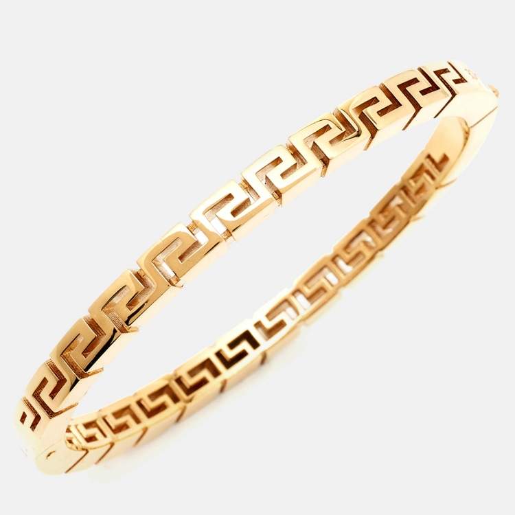Pre Owned Versace Greca Gold Tone Bangle Bracelet L