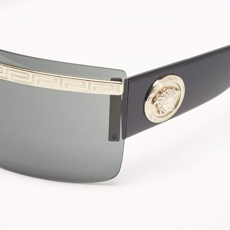 Pre Owned Versace Black/Gold Medusa Mask Shield Sunglasses