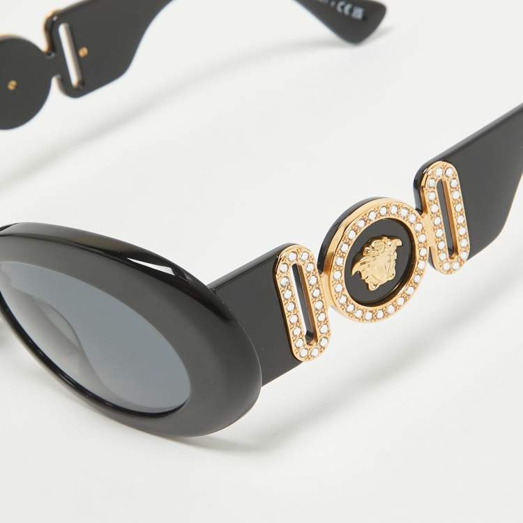 Pre Owned Versace Black MOD 4426BU Medusa Crystals Oval Sunglasses