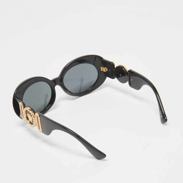Pre Owned Versace Black MOD 4426BU Medusa Crystals Oval Sunglasses
