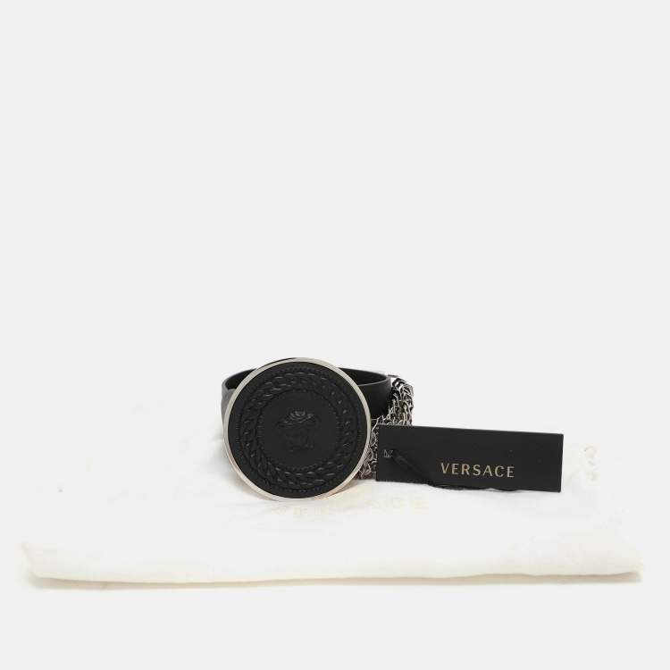 Pre Owned Versace Black Leather Chain Belt 80CM