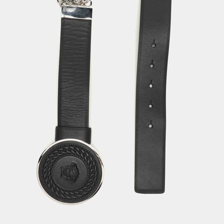 Pre Owned Versace Black Leather Chain Belt 80CM