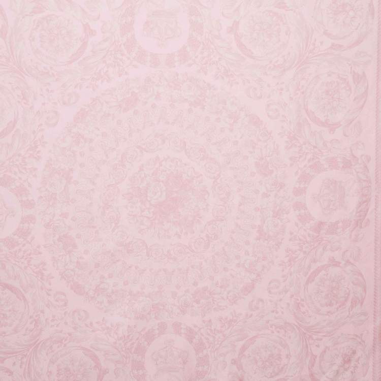 Pre Owned Versace Pink Floral Print Silk Square Scarf