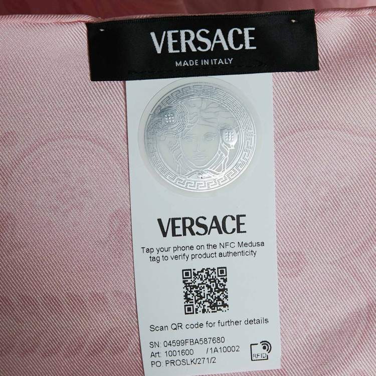 Pre Owned Versace Pink Floral Print Silk Square Scarf