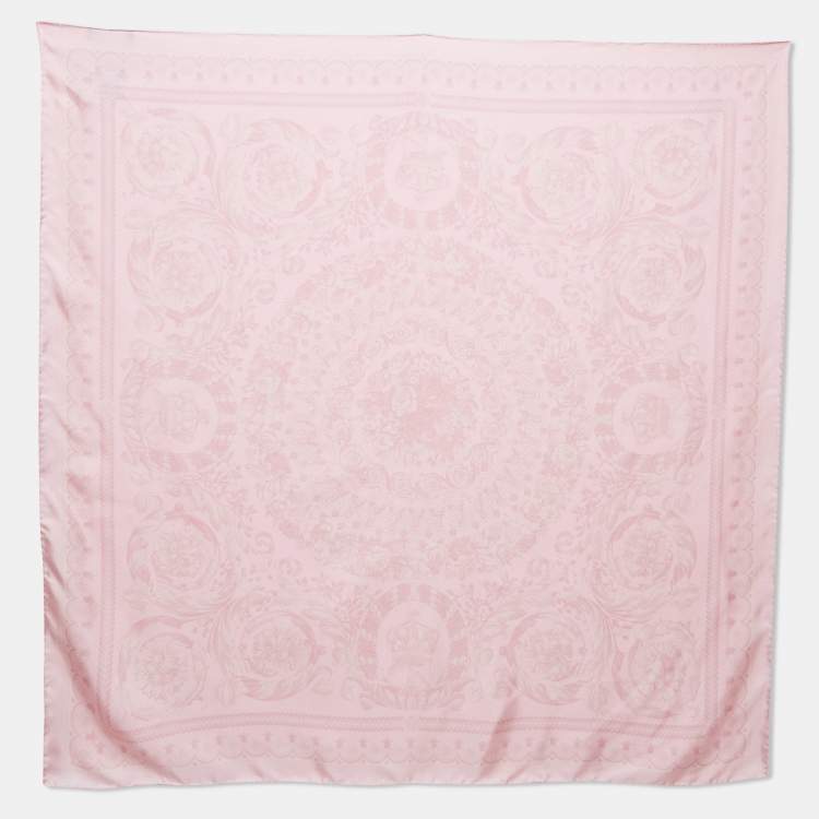 Pre Owned Versace Pink Floral Print Silk Square Scarf