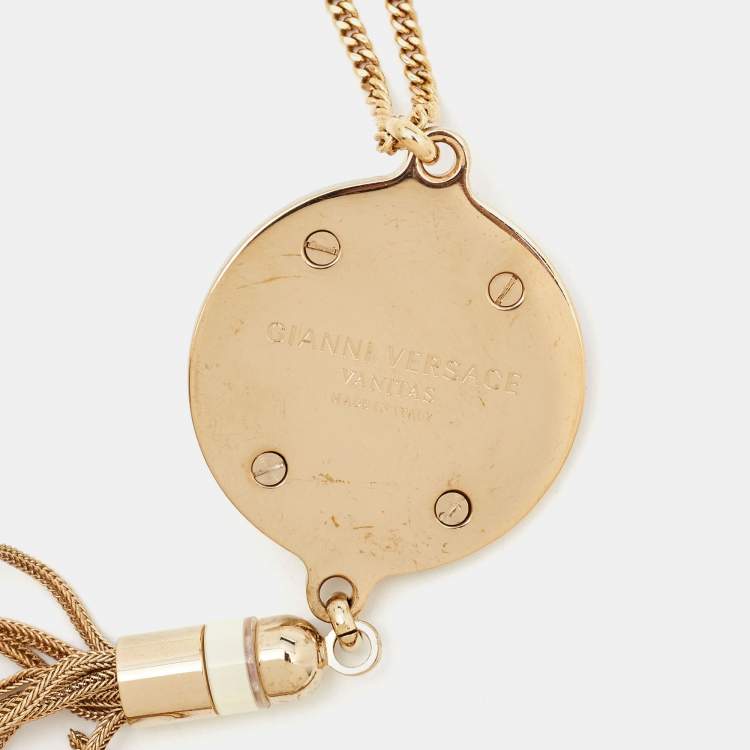 Pre Owned Versace Medusa Enamel Crystals Gold Tone Tassel Necklace
