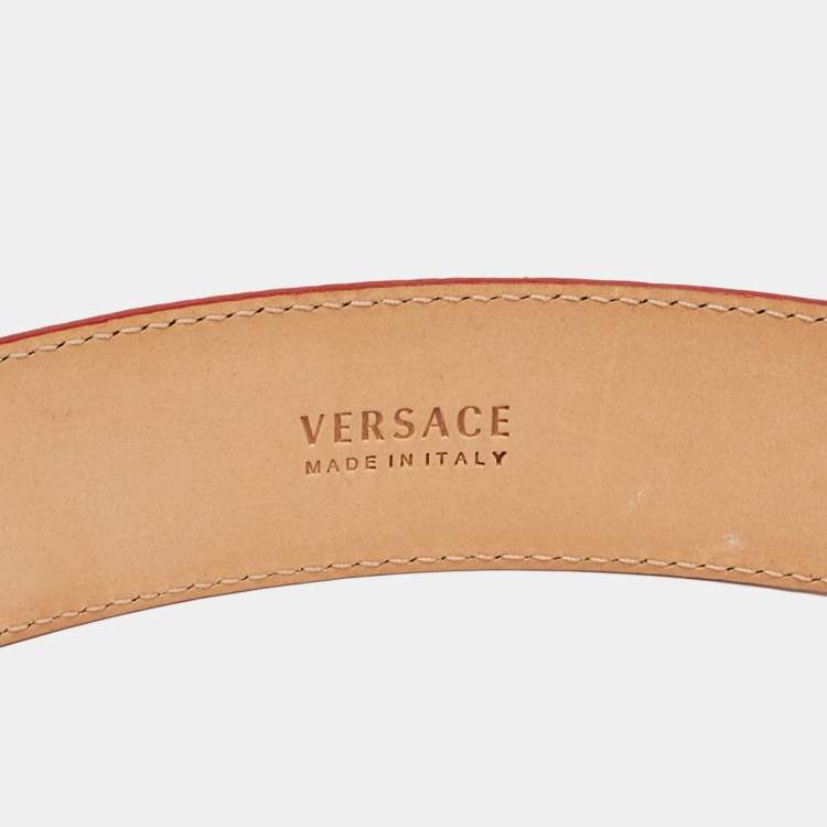 Pre Owned Versace Red Leather Medusa Buckle Belt 85 CM