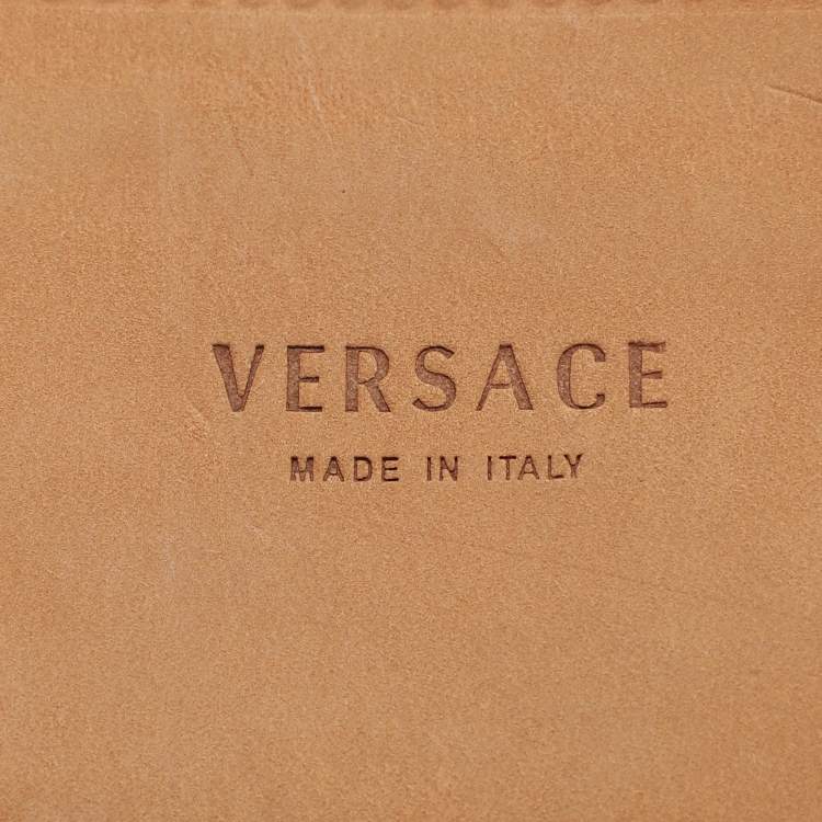Pre Owned Versace Turquoise Leather and Stretch Fabric Waist Belt 85CM
