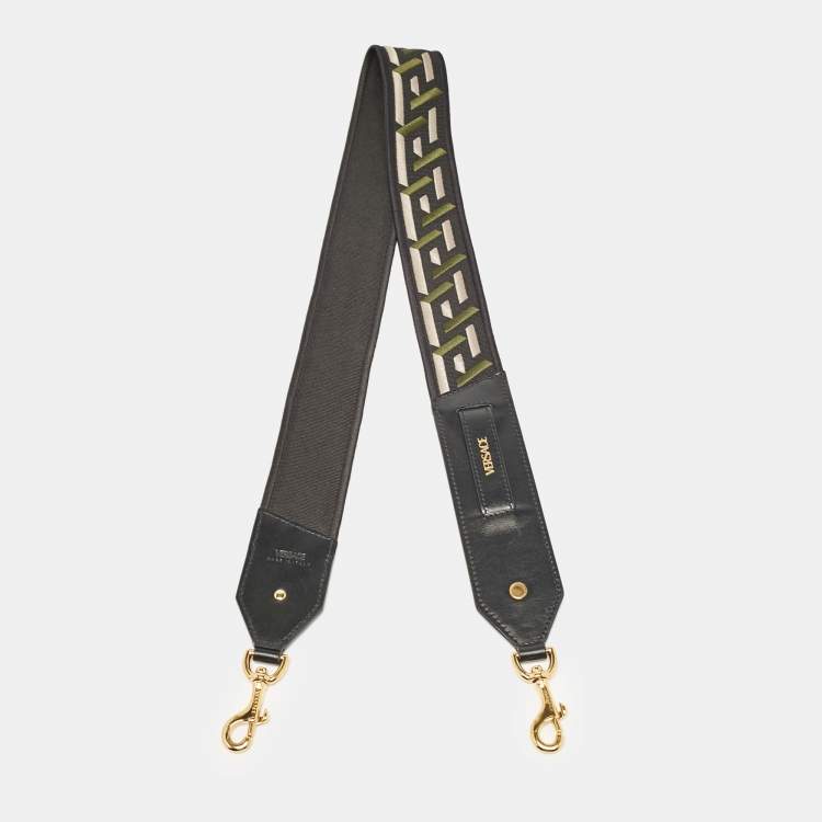Pre Owned Versace Black Canvas and Leather La Greca Signature Shoulder Bag Strap