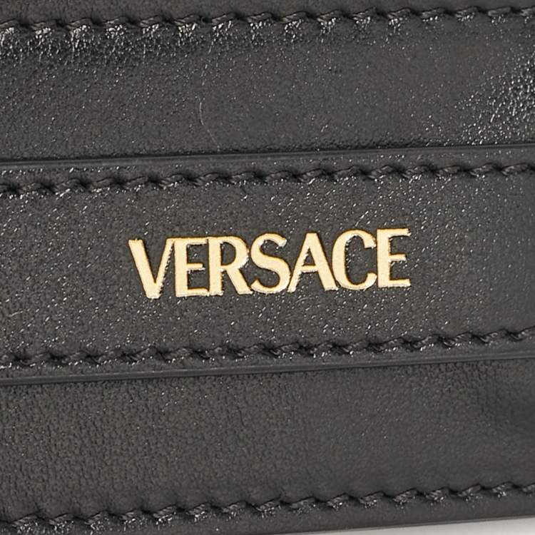 Pre Owned Versace Black Canvas and Leather La Greca Signature Shoulder Bag Strap