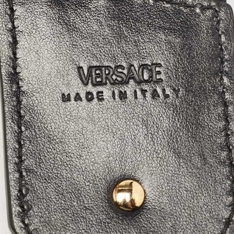 Pre Owned Versace Black Canvas and Leather La Greca Signature Shoulder Bag Strap