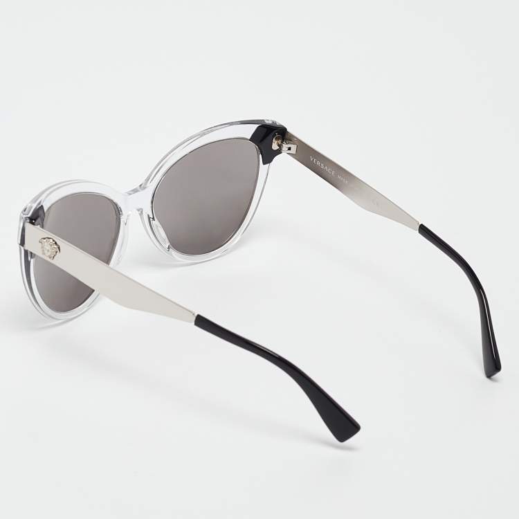 Pre Owned Versace Black/Silver Mirror MOD. 4338 Medusa Cat Eye Sunglasses