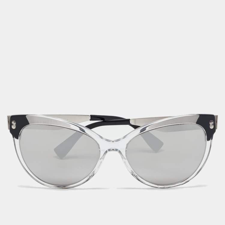 Pre Owned Versace Black/Silver Mirror MOD. 4338 Medusa Cat Eye Sunglasses