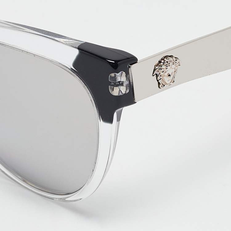 Pre Owned Versace Black/Silver Mirror MOD. 4338 Medusa Cat Eye Sunglasses