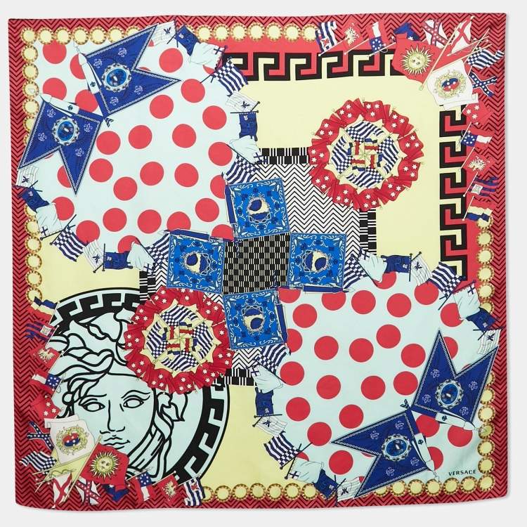 Pre Owned Versace Multicolor Printed Silk Scarf 