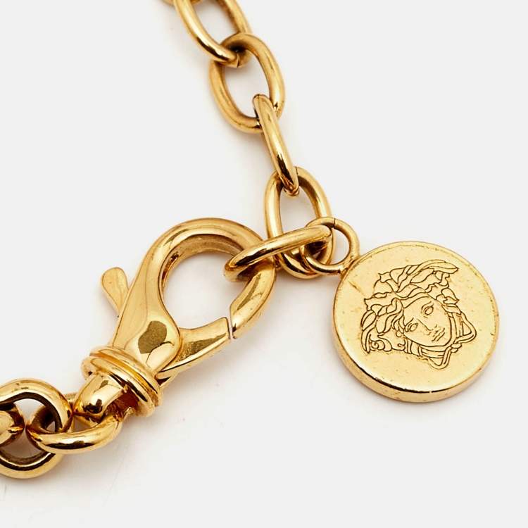 Pre Owned Versace Medusa Greca Crystals Gold Tone Bracelet